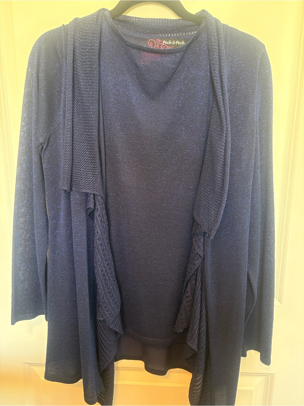 Peck & Peck Navy Sparkle Open-Front Cardigan